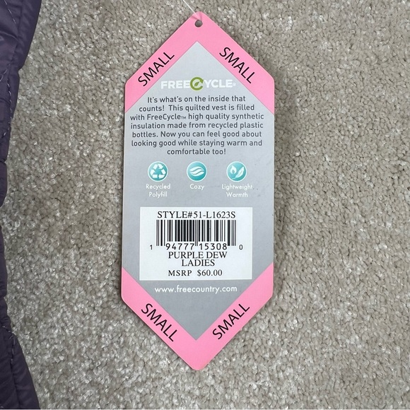 Lightweight Puffer Vest Quilted Purple NWT Zip Up Repreve Free Country Women's S - Picture 9 of 14